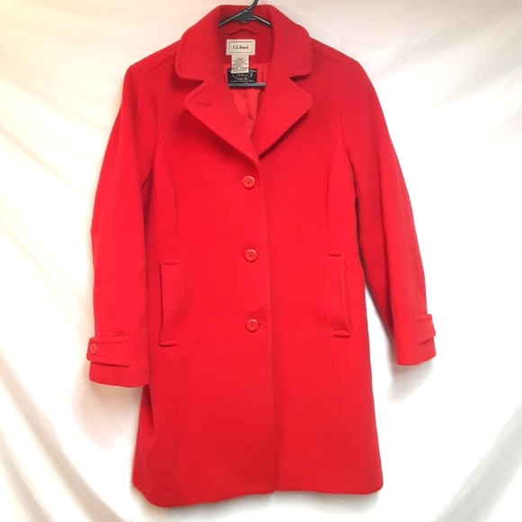LL BEAN/BELLANDI Jackets & Blazers - LL BEAN BELLANDI Long Winter Pea Coat 100% Wool Bright Red Womens Size 6 Petite